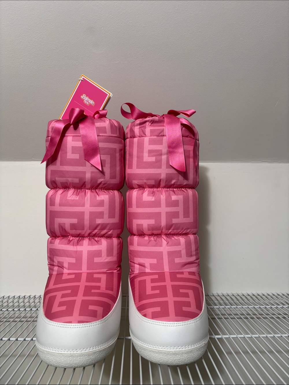 Balmain Pink Logo-Print Puffer Winter Boots